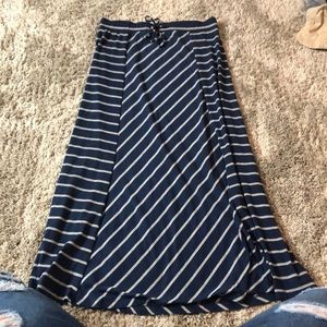 Blue and gray striped maxi skirt
